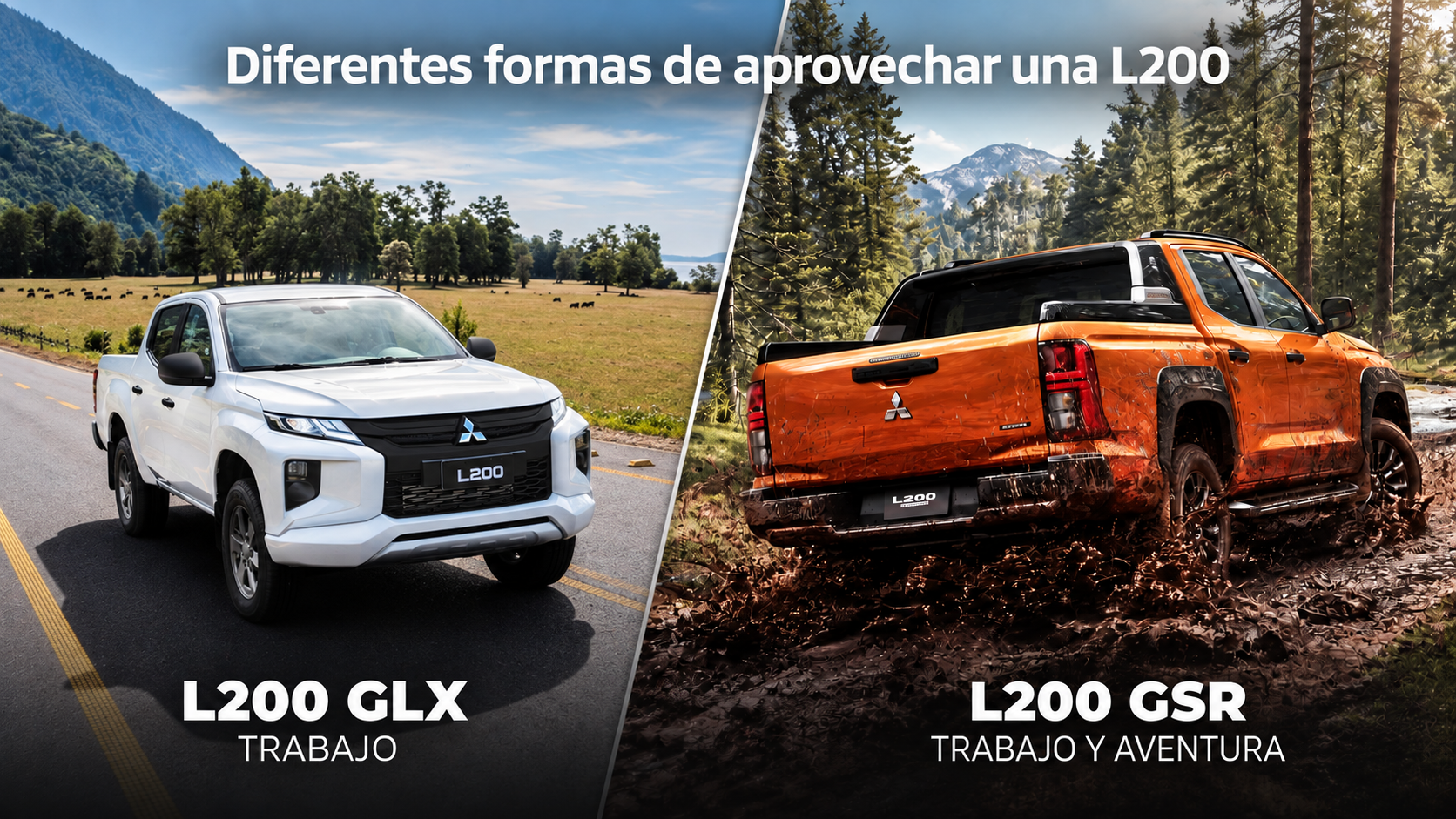 Mitsubishi L200 GLX 2026 en contexto de trabajo con batea y equipo.