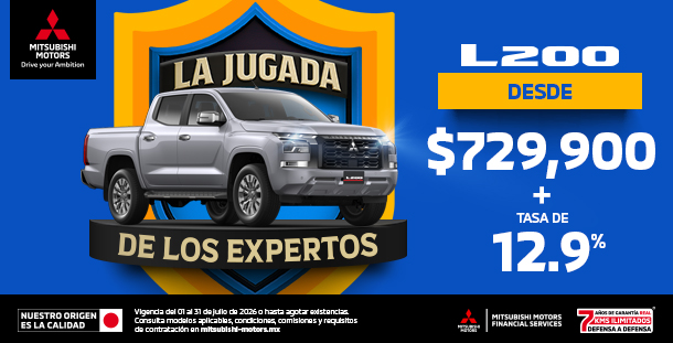 Promoción L200 GLS AT 4x4 DSL 2025 — precio de $729,900 + tasa 12.9%