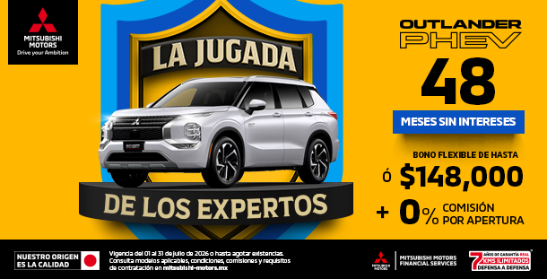 Promoción Outlander PHEV 2026 — 48 MSI o bono de $148,000
